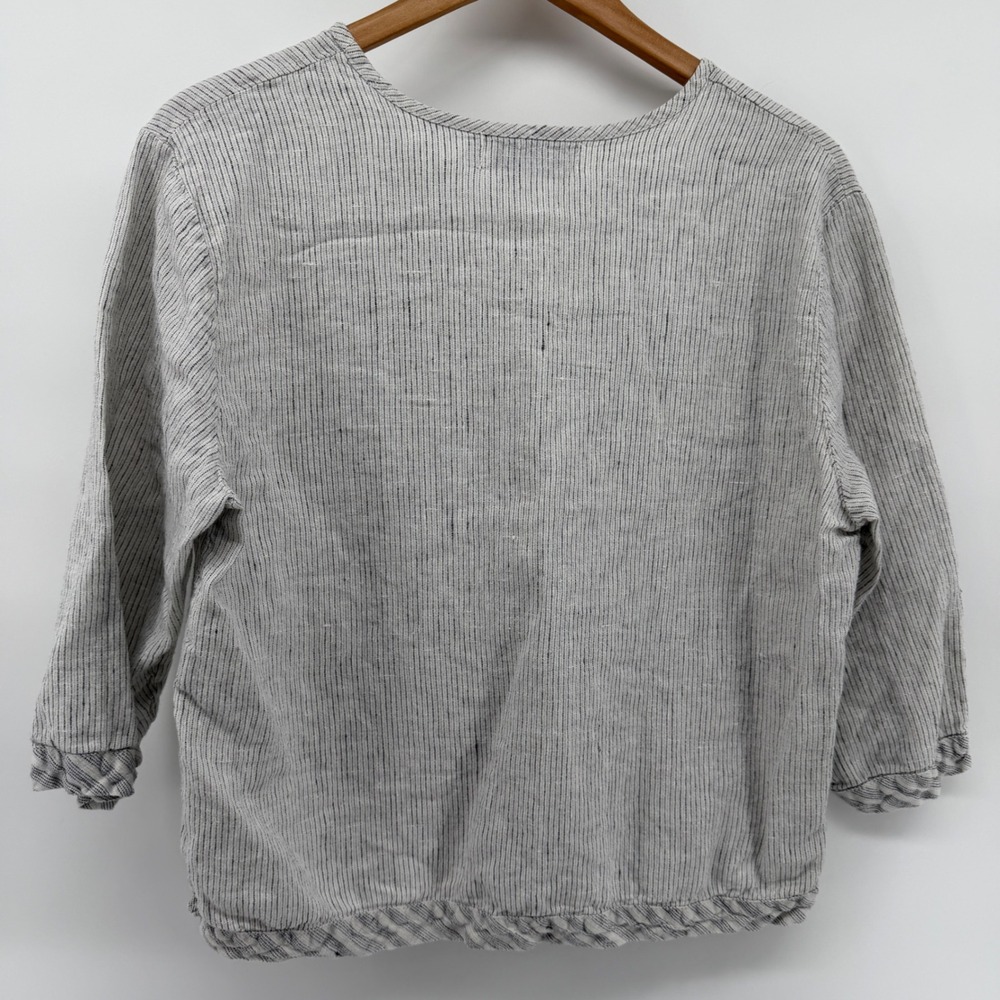 Willow 100% Linen 2 Piece Set Gray White Striped Top and Cropped Pants Womens M - Picture 3 of 11
